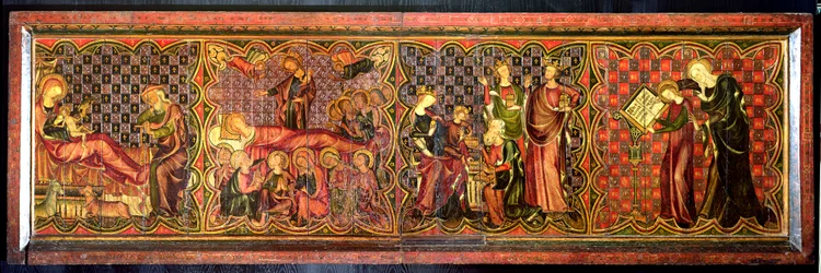 Fata faitaulaga pito i luma o loo faaalia ai le Ola o le Taupou, c.1300 (temper on panel)swed